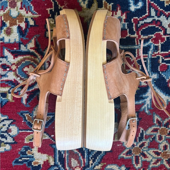 NWOT Swedish Hasbeens lace up clog sandals platform tan natural US 8.5 EU 39 - Picture 7 of 8